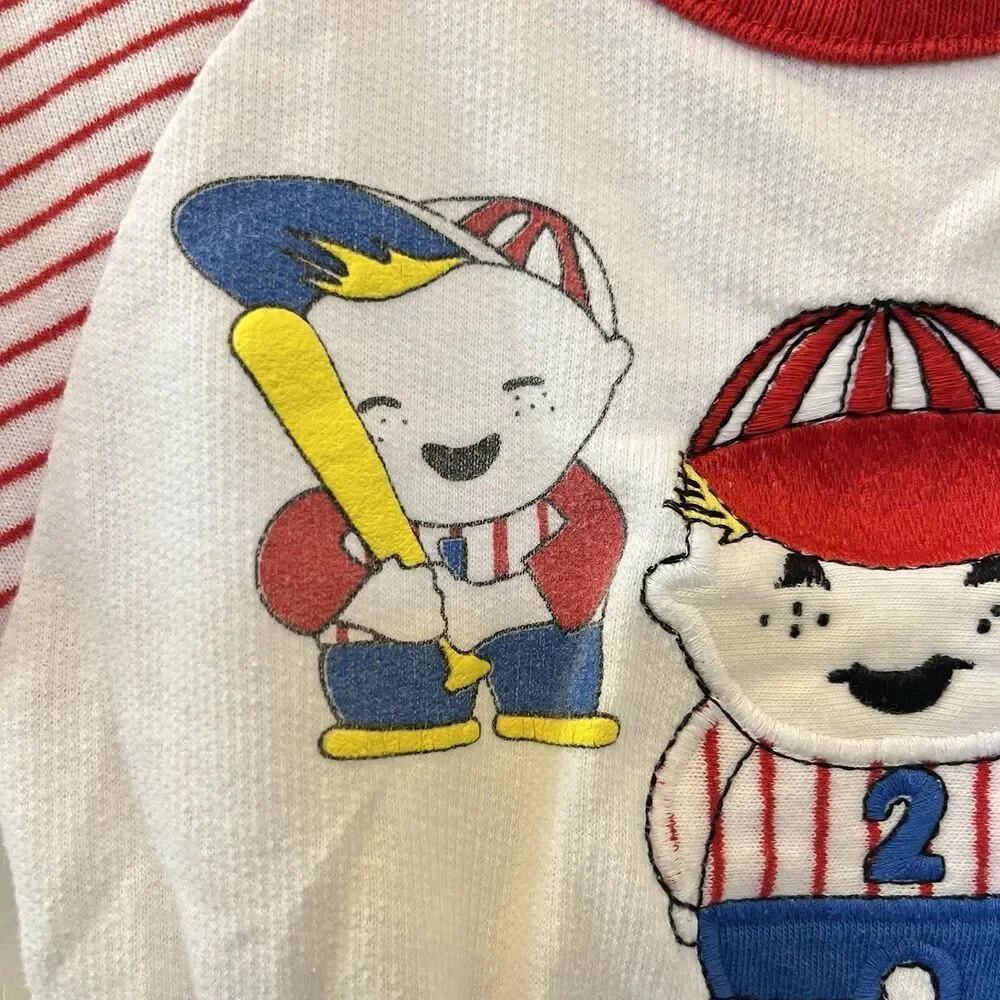 Vintage Buster Brown Baseball Jumpsuit Romper Applique USA Boys Size 12 Months